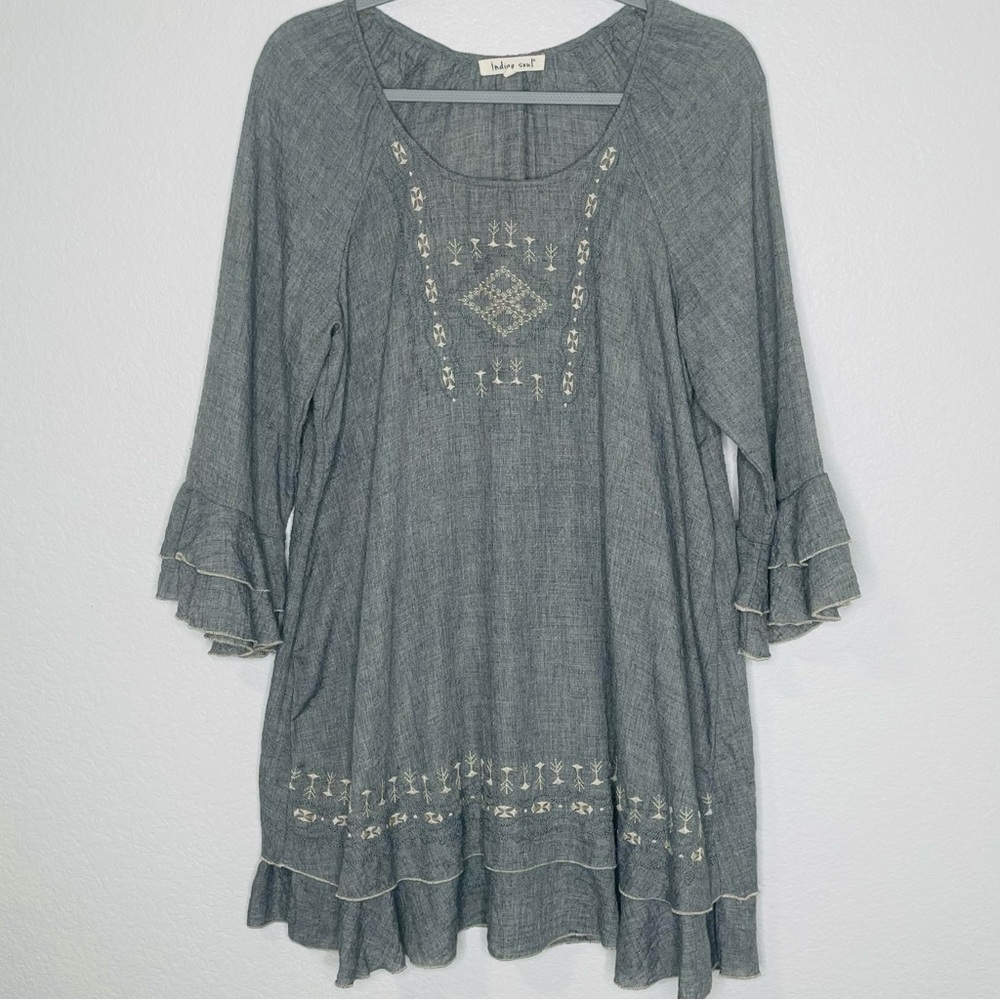 Indigo Soul Women’s Bohemian Charcoal Dress with Embroidery Size Medium